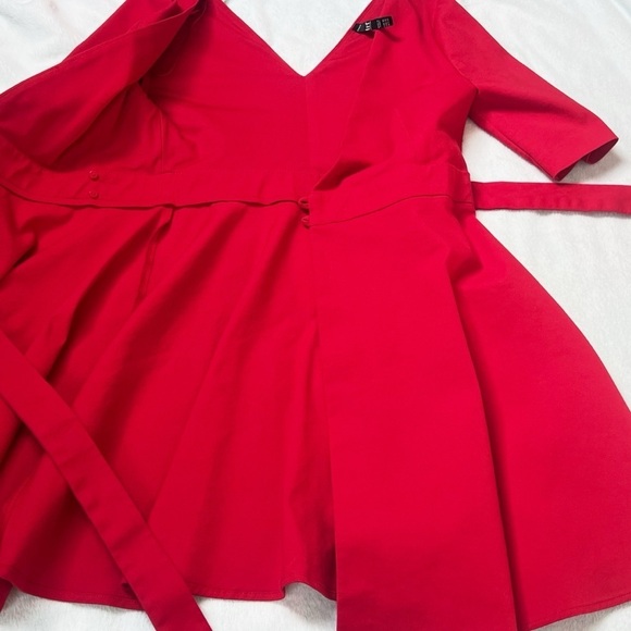 Zara V Neck Solid Red Wrap Mini Dress Short Sleeve Extra Small Sash Tie - Picture 6 of 10